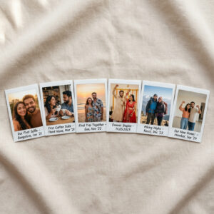 Best Sellers Personalised couple polaroid prints arranged in heart shape with custom text – romantic gift India