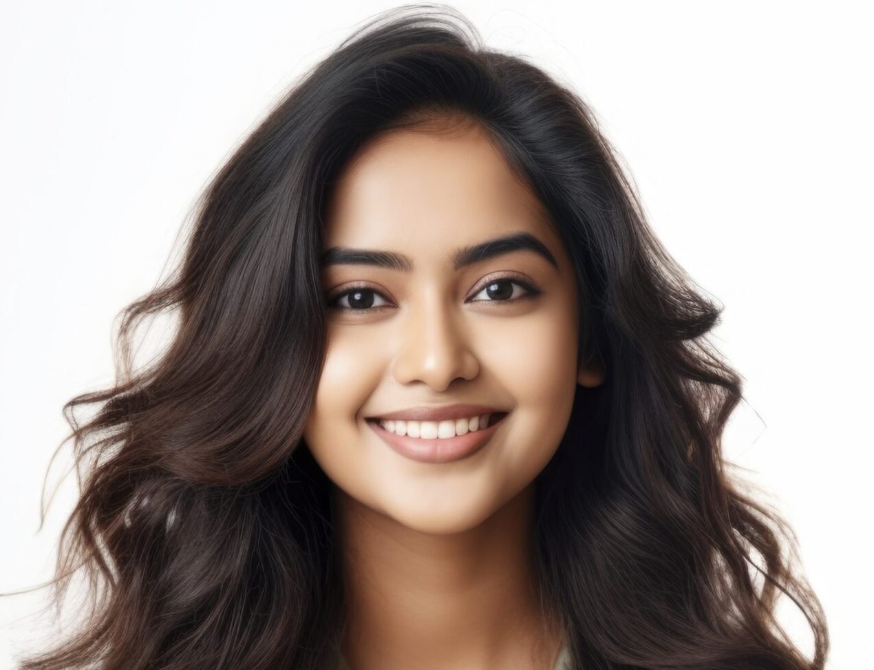 young and beautiful indian girl in white background